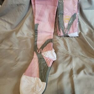 2 Pair XXL Compression Socks Pink Grey White Athletic Running Recovery Over Calf